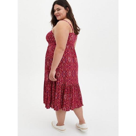 Torrid Midi Super Soft Tiered Dress Multi Medallion Magenta Purple Cream 10 00 - Picture 3 of 10